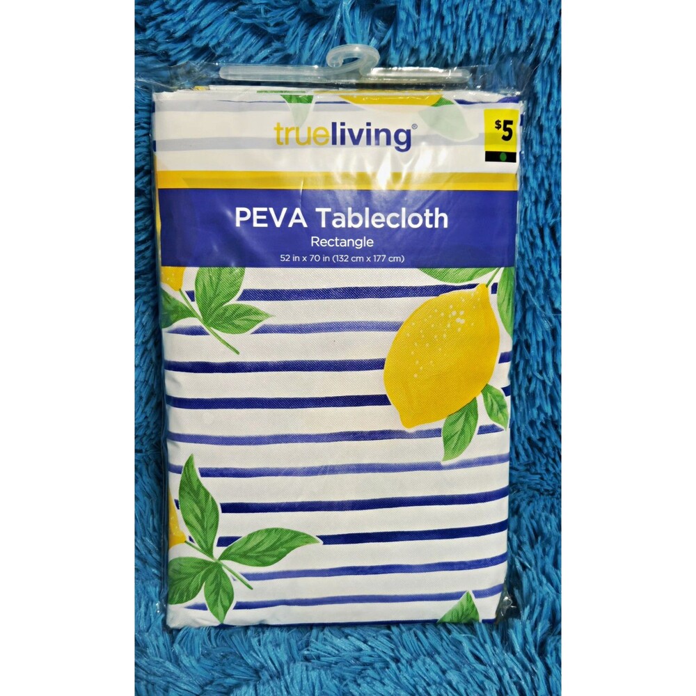 True Living PEVA Wipe Clean Lemon Stripe Tablecloth 52" x 70" Rectangle